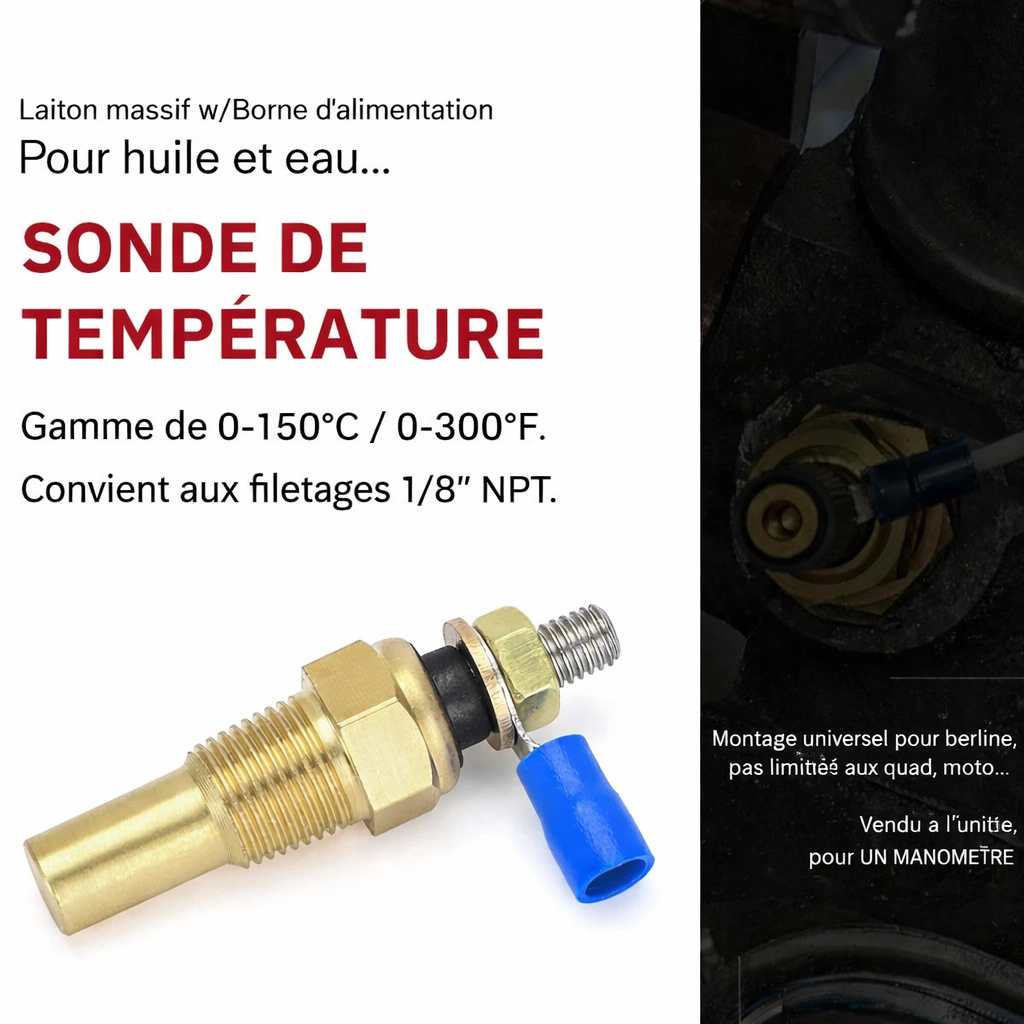 Sonde de température d’huile / d’eau universelle 12V 1/8 NPT