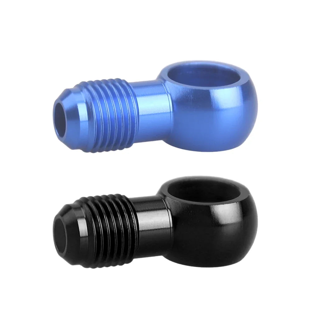 Adaptateurs banjo aluminium bleu et noir vue détaillée