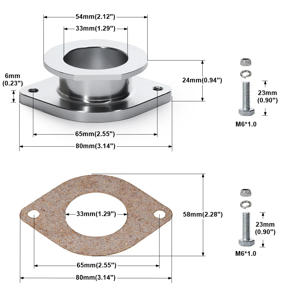Schéma de dimensions de l’adaptateur de dump valve 33 mm Greddy vers HKS SSQV