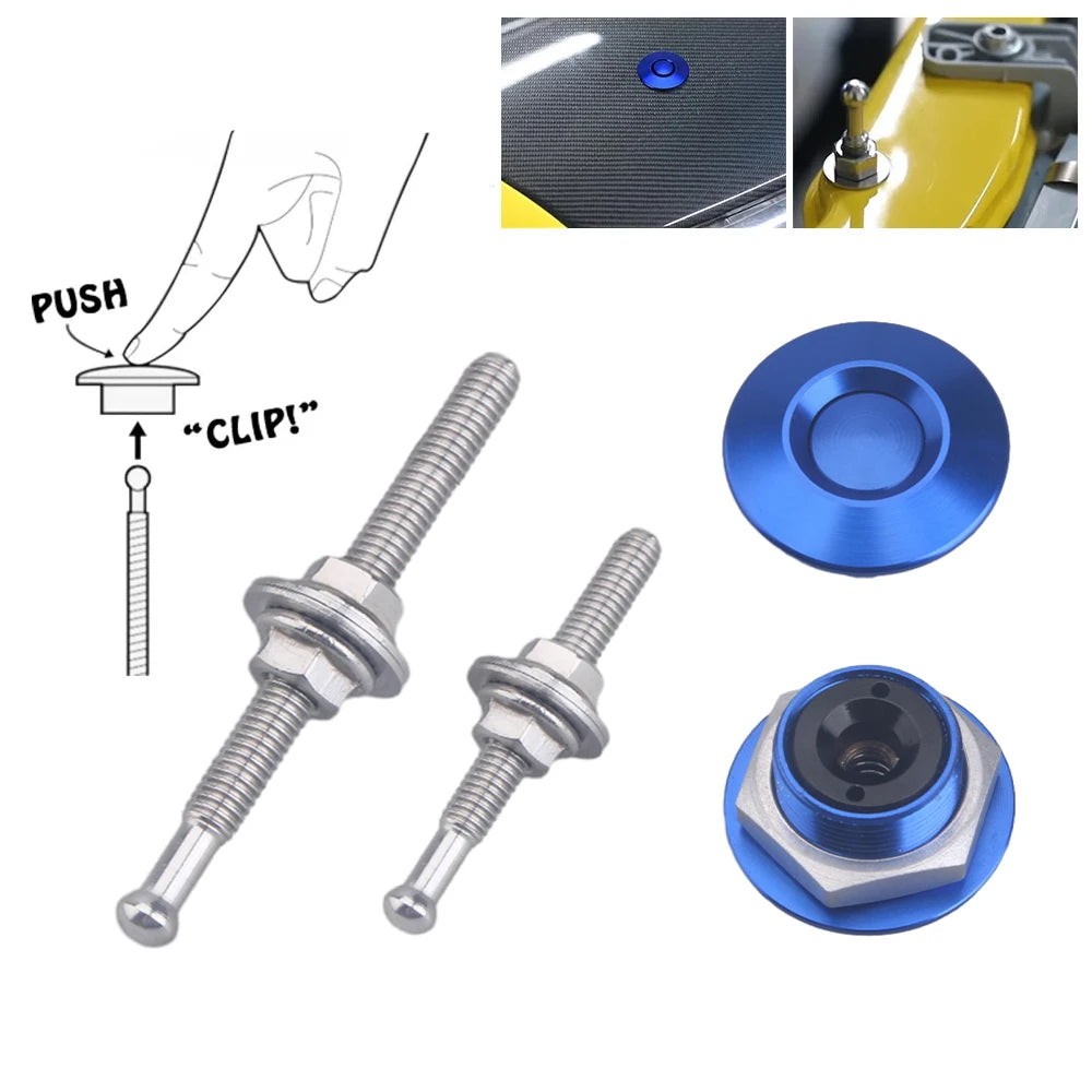 Attaches de capot à bouton poussoir push button 32 mm universelles en aluminium et inox