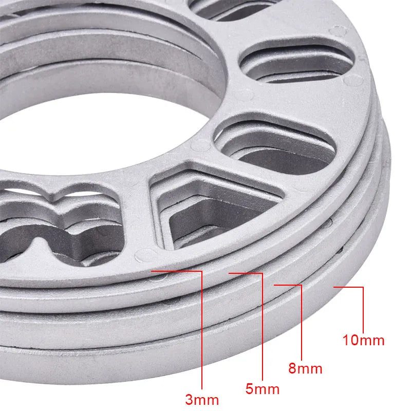 Détail des différentes épaisseurs des cales de roue universelles en aluminium