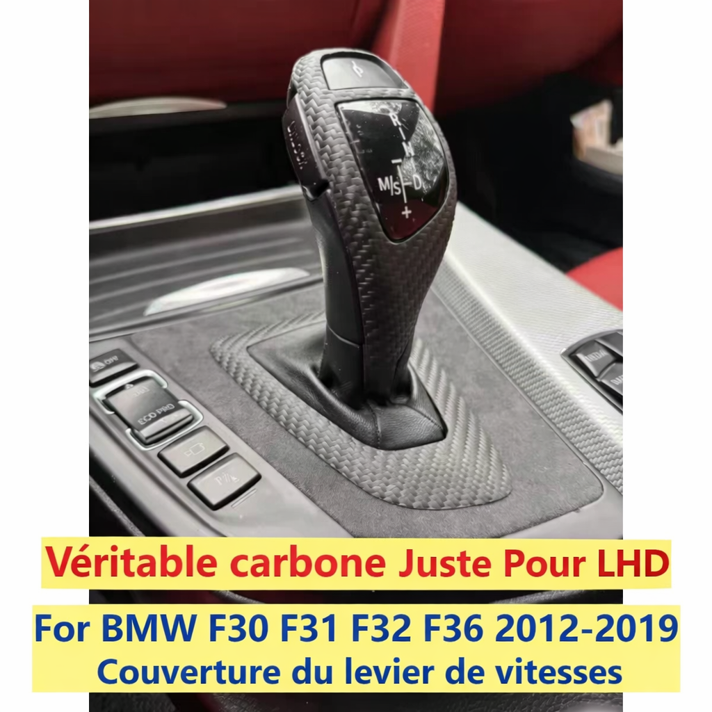Contour de levier de vitesse BMW F30 F31 F32 F36 LHD en carbone réel et Alcantara monté