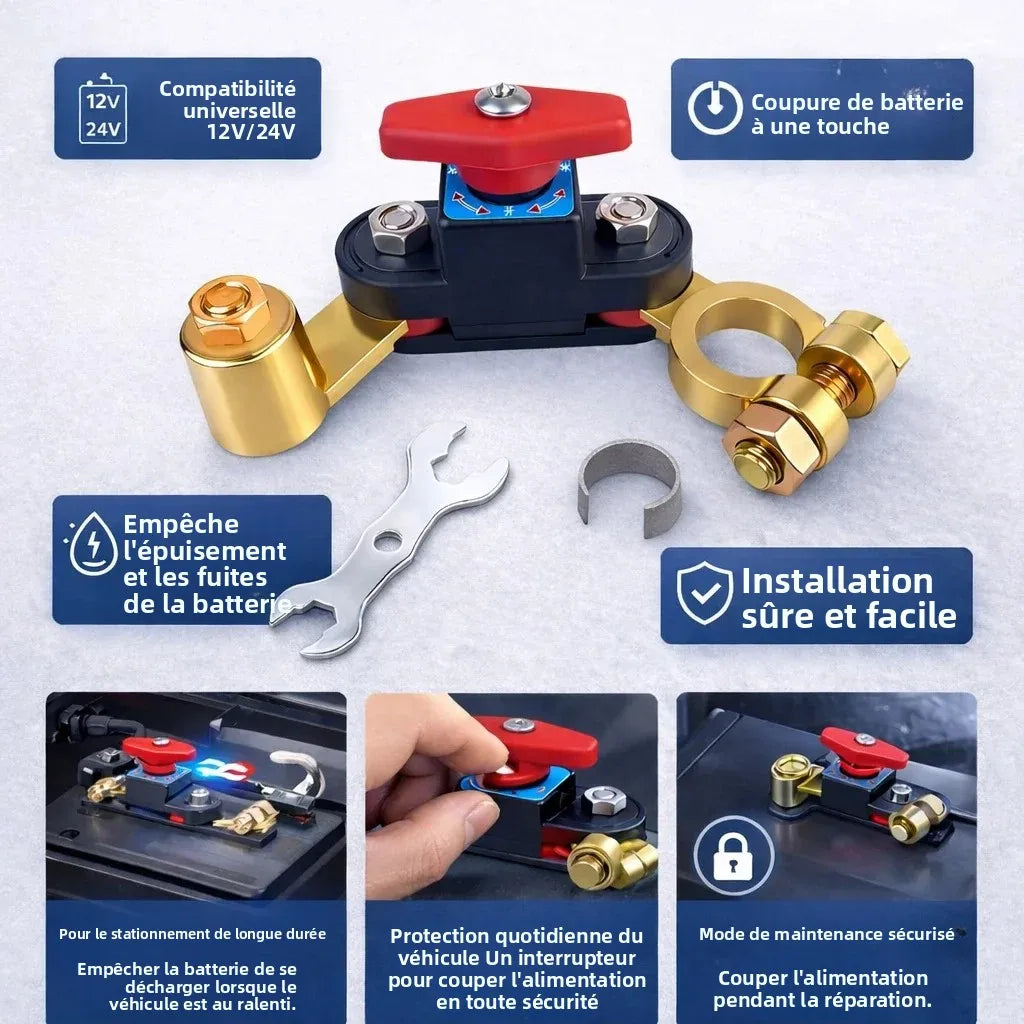 Guide d’installation du coupe-batterie rotatif universel avec étapes de montage illustrées