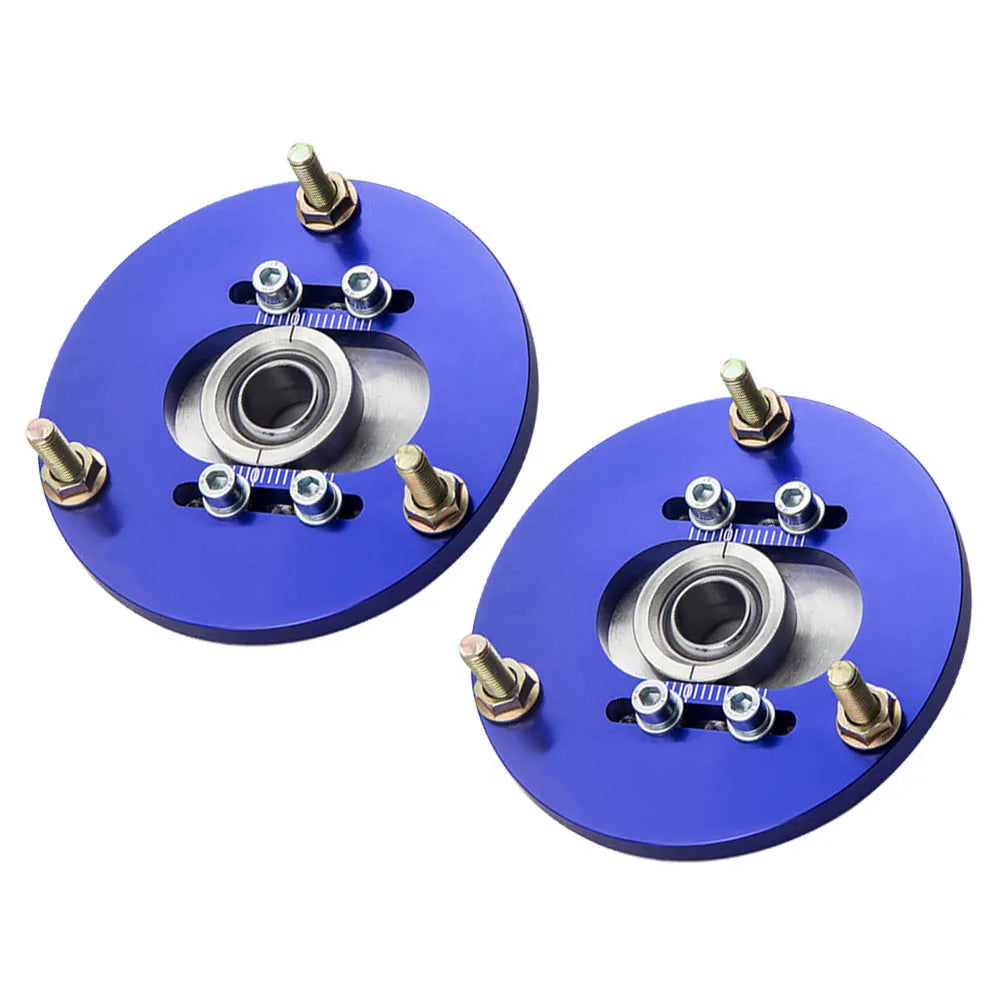 Vue détaillée des coupelles supérieures de carrossage avant BMW E36 en bleu