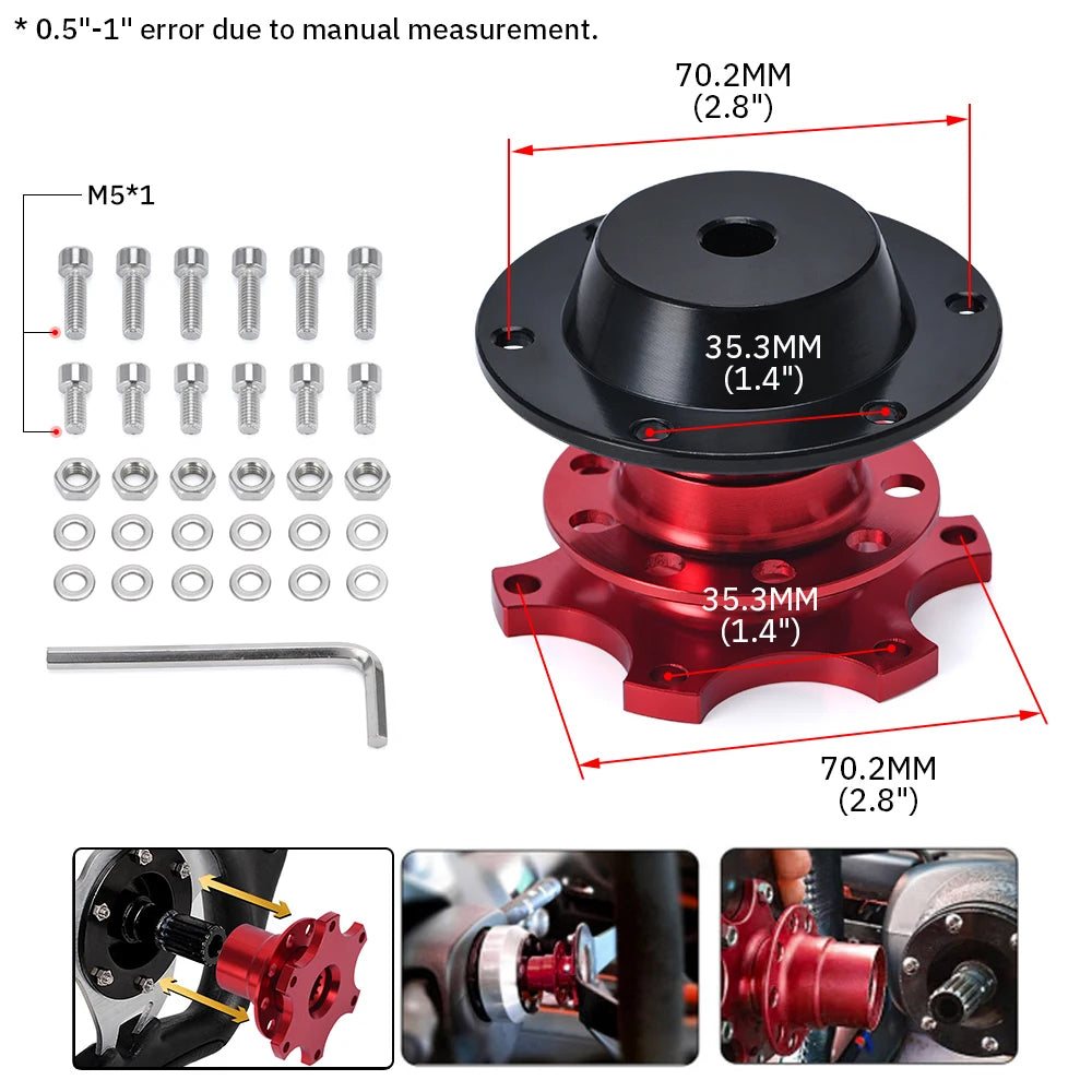 Dimensions du moyeu de volant à démontage rapide universel en aluminium anodisé