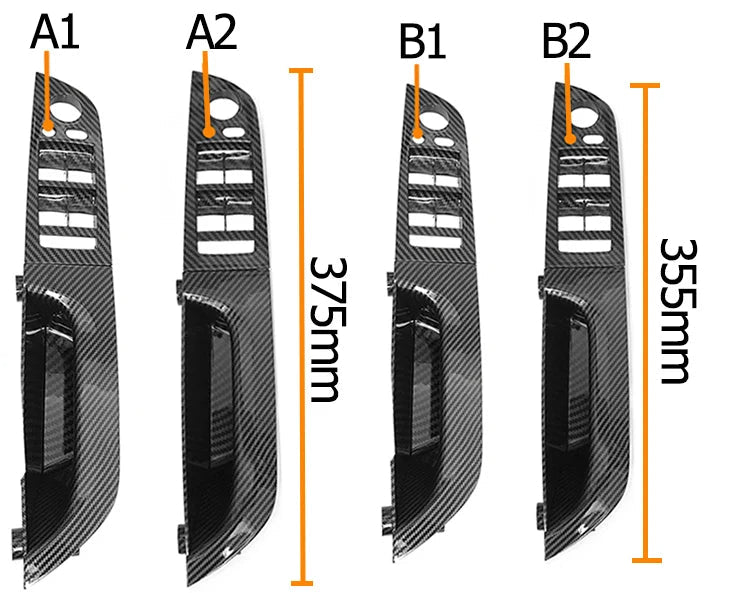 Poignée intérieure de porte BMW Série 3 E90 E91 en aspect carbone avec repères A1 A2 B1 B2
