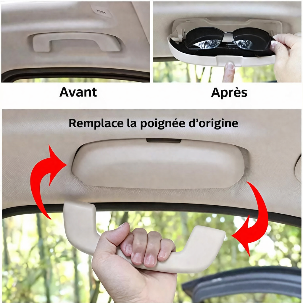 Porte-lunettes BMW en remplacement de la poignée de plafond avec visuel avant après