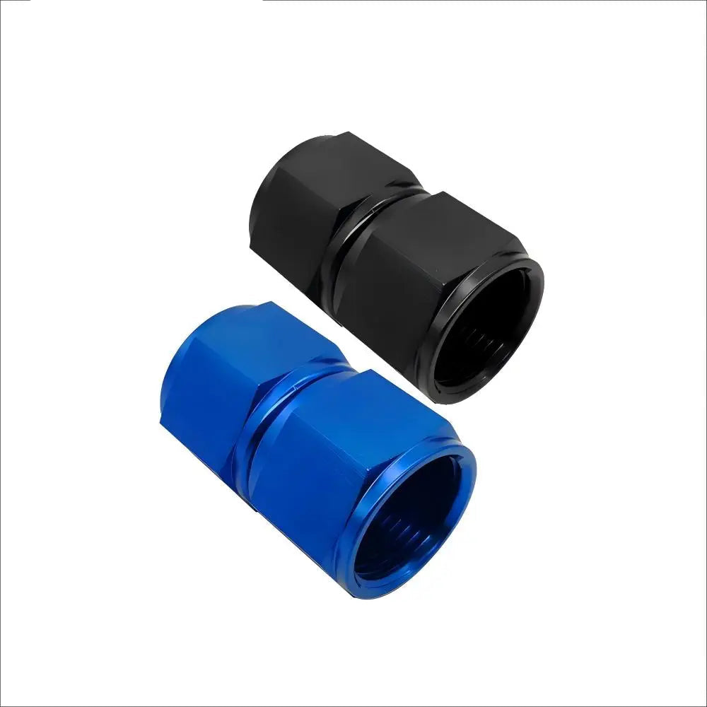 Raccord droit femelle tournant AN en aluminium anodisé bleu et noir