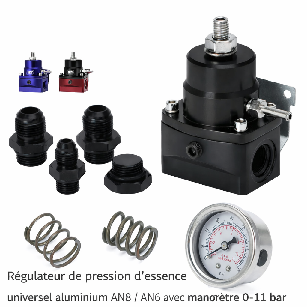 Régulateur de pression d’essence universel aluminium AN8 AN6 avec manomètre 0-11 bar