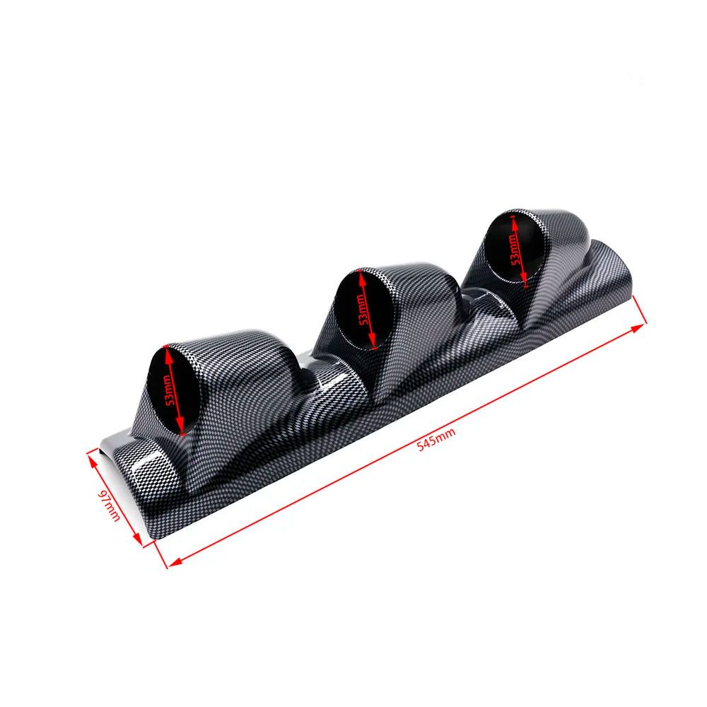 Support triple manomètres 52 mm aspect carbone avec dimensions
