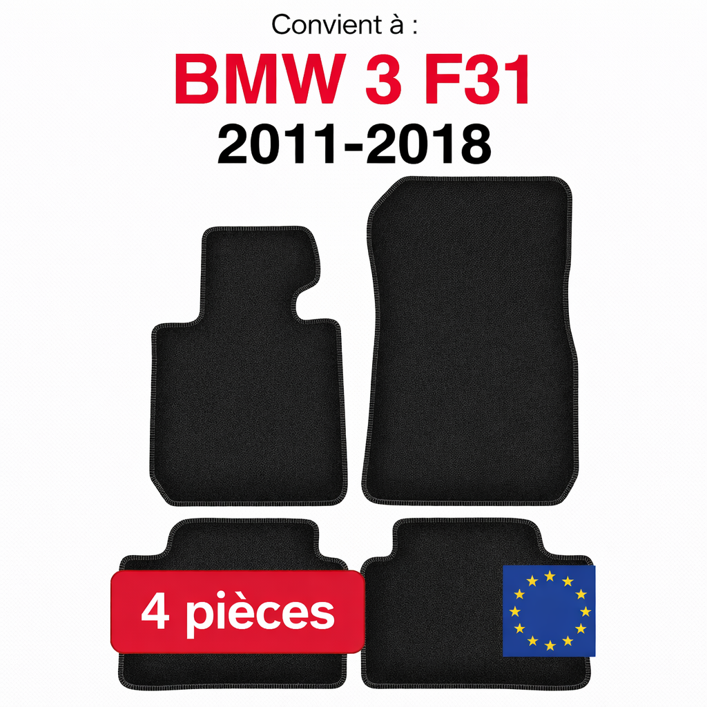 Tapis de sol BMW Série 3 F31 2011-2018 en lot de 4 pièces sur fond blanc