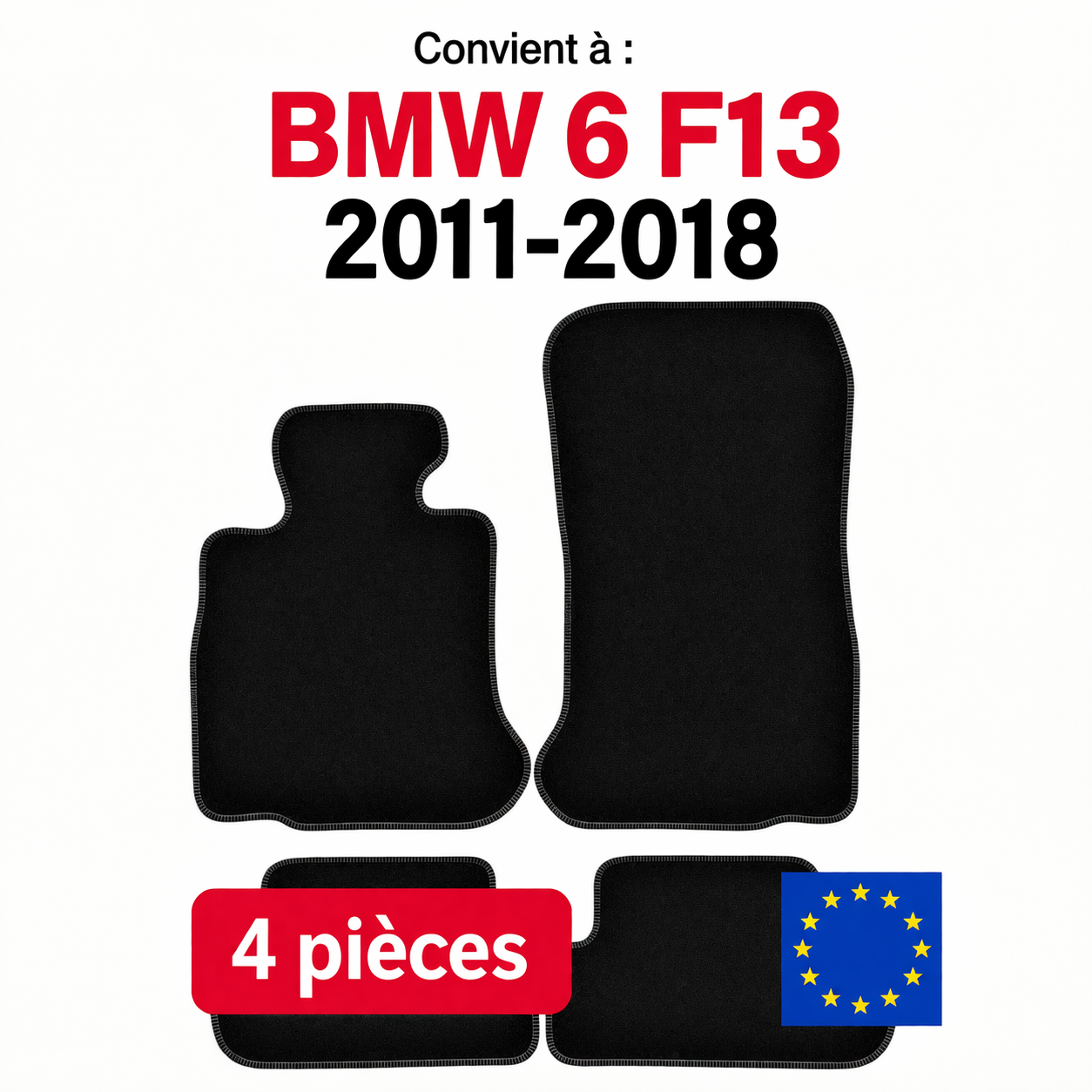 Tapis de sol BMW Série 6 F13 Coupé 2011-2018 en lot de 4 pièces sur fond blanc