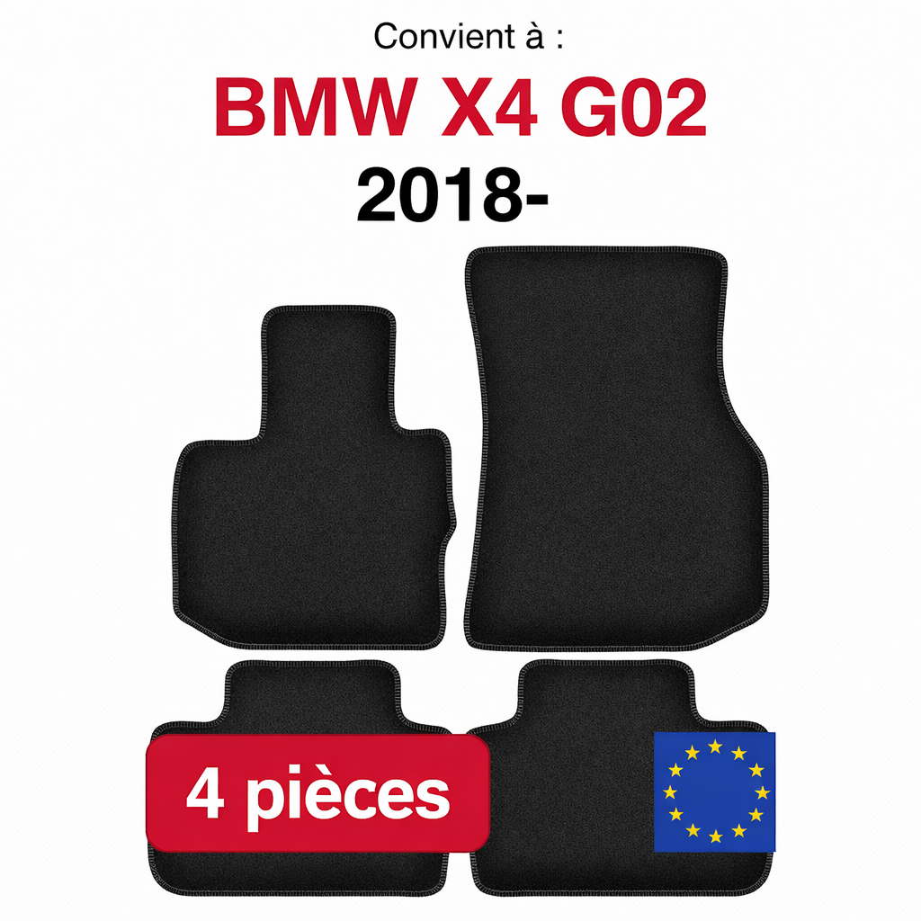 Tapis de sol BMW X4 G02 2018- en lot de 4 pièces sur fond blanc