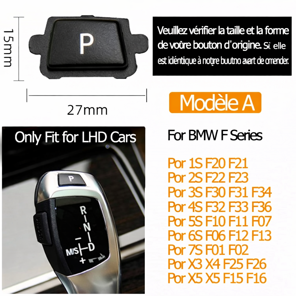Bouton P de frein de parking BMW Série 1 2 3 4 5 6 7 X3 X4 X5 X6 noir, rouge, bleu ou argent