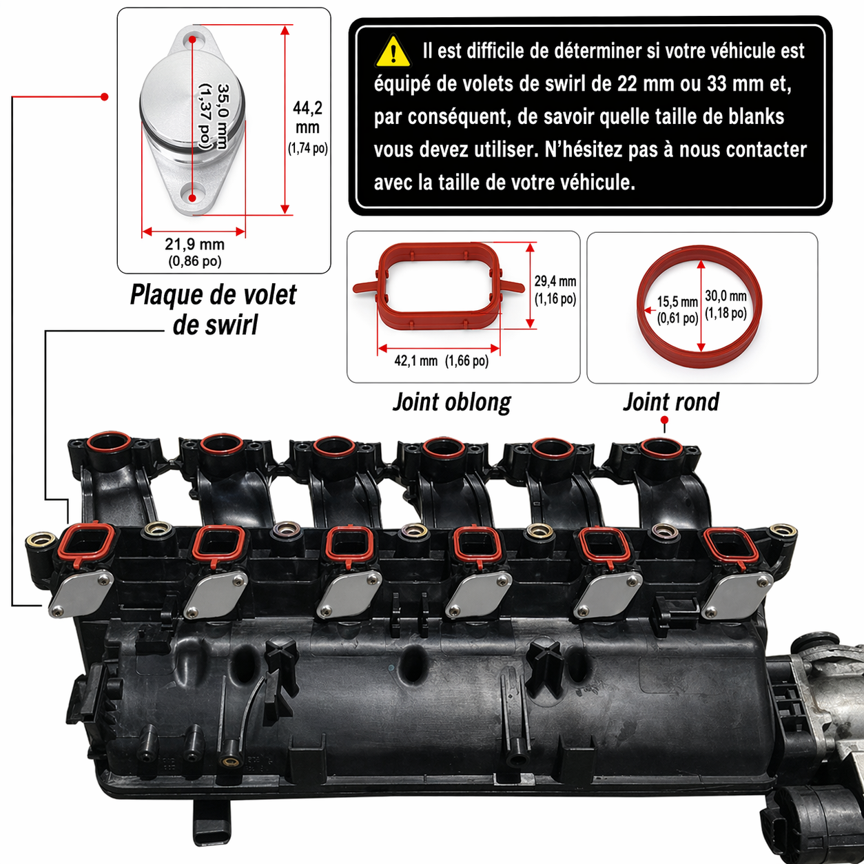 Kit suppression clapets d’admission BMW M47 / M57 22 mm ou 33 mm avec joints de collecteur