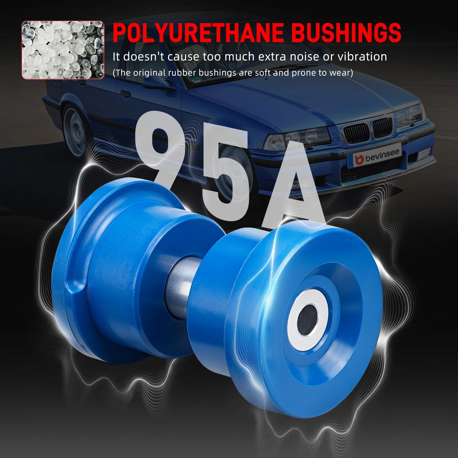 BEVINSEE 95A Polyurethane Rear Subframe Bushing Kit for BMW E36 3 Series 1992-1999 Non-TI, Replace 33319059300,33319059301