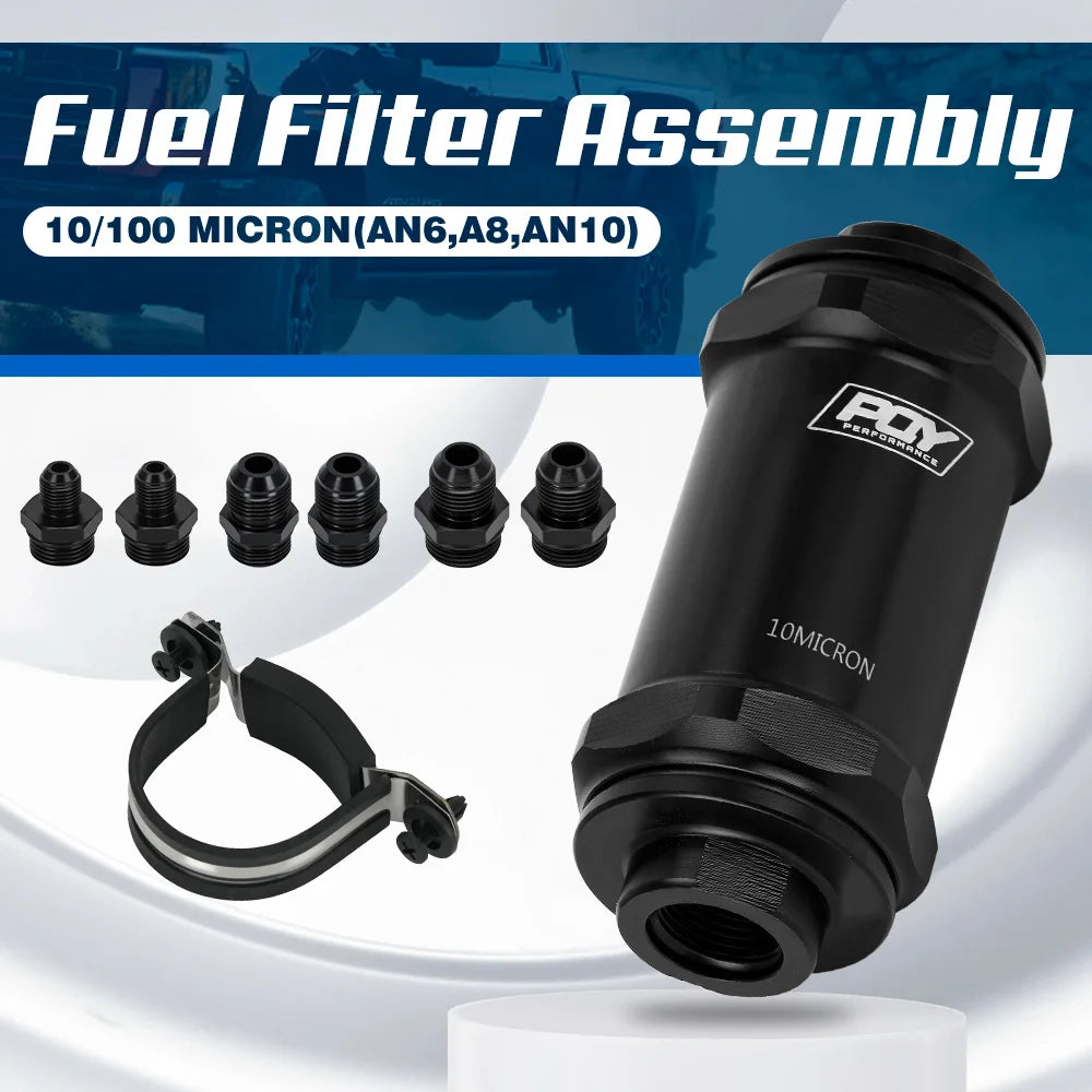 Reusable 10 Micron Stainless Steel Inline Fuel Filter Kit Protection w/ AN Fittings 6 8 10 Stainless Steel Insert