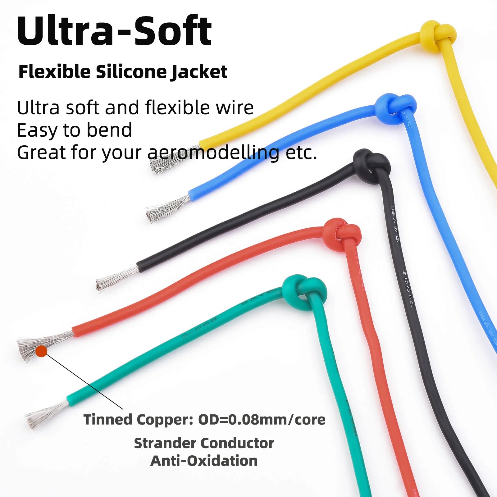 16-18-20-22-24-26-28-30 Gauge Flexible Silicone Electrical Wire 300V Multi-Color 22 AWG Stranded Tinned Copper Hookup Wire Kit