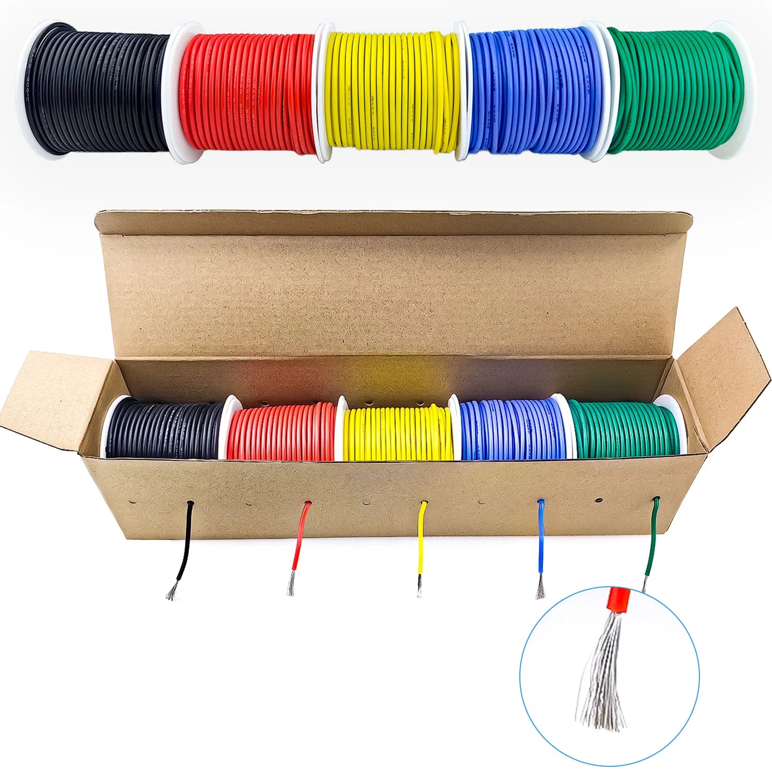 16-18-20-22-24-26-28-30 Gauge Flexible Silicone Electrical Wire 300V Multi-Color 22 AWG Stranded Tinned Copper Hookup Wire Kit