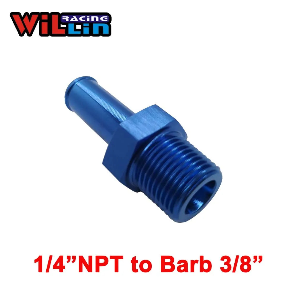 WILLIN -  Male NPT to Barb Straight Hose Barb Aluminum Adapter Oil Fuel Line Fitting Cooling System Connector Blue/Silver/Black
