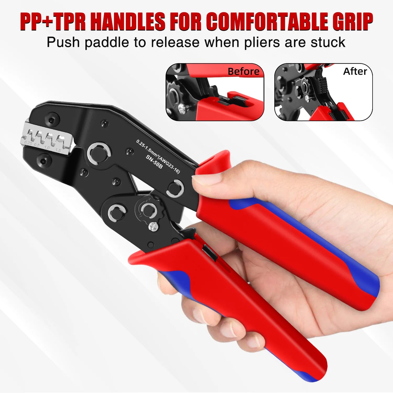 Crimping Tool Set SN-58B Kit for XH2.54 Tab2.8 4.8 6.3 Ferrule Wire End,Open Barrel,Insulated and PV Conncetors Crimper