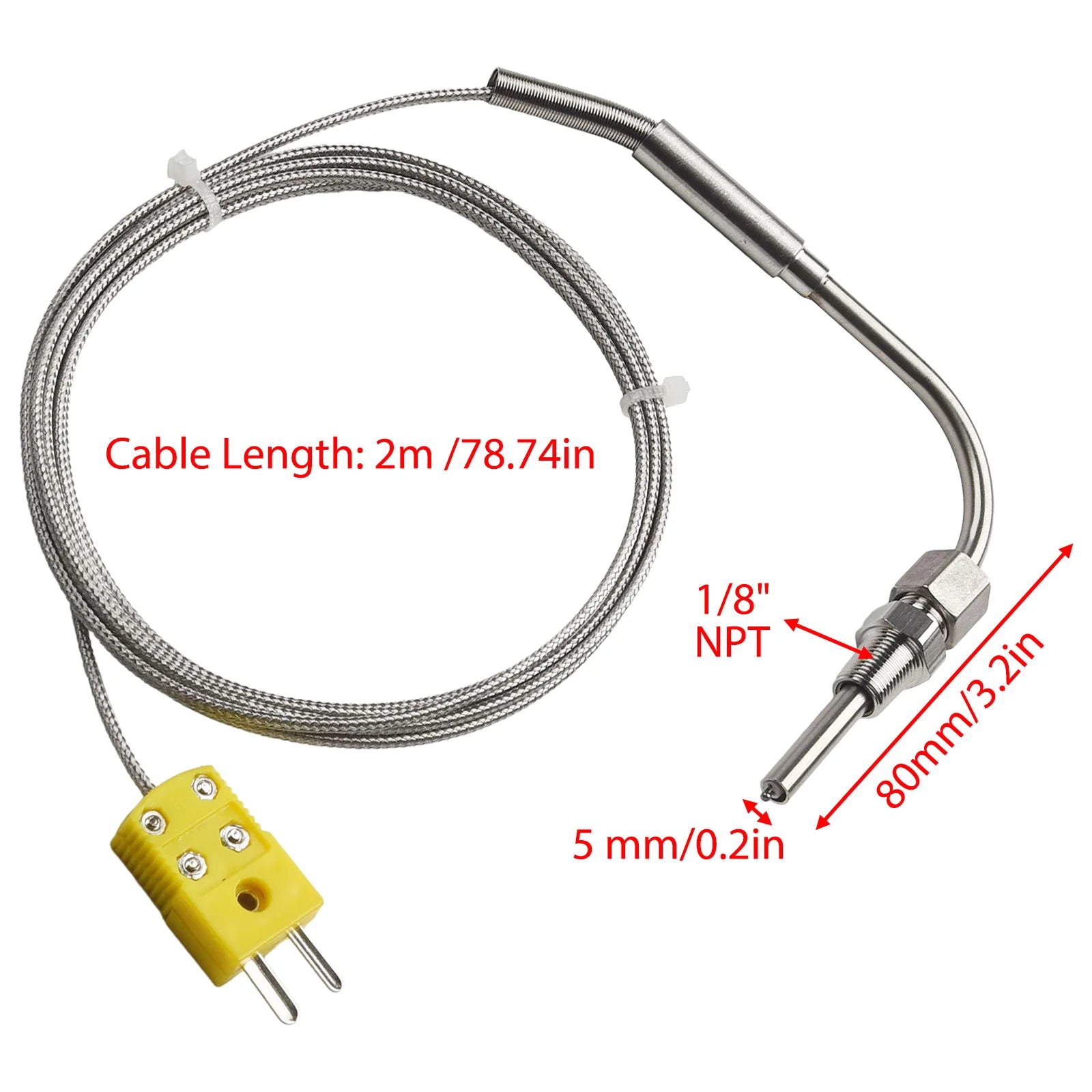 EGT K Type Thermocouple Exhaust Probe High Temperature Sensors 1/8" NPT Threads  Adjustable Pressure Lock Mini K Type Connector