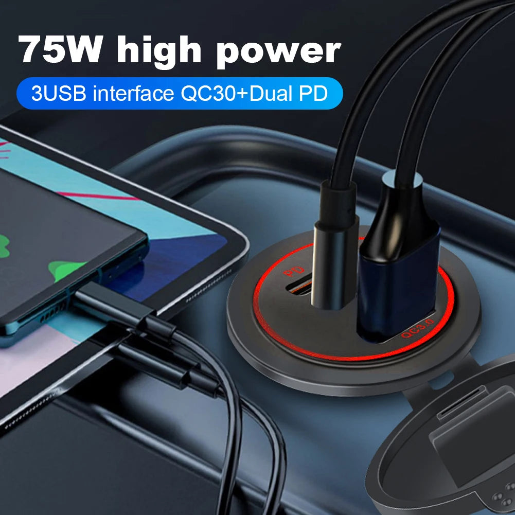 12V-24V Power Outlet Waterproof Car Charger Socket 3 Ports PD Type C QC 3.0 Fast Charge Adapter USB Outlet for Car RV Marine