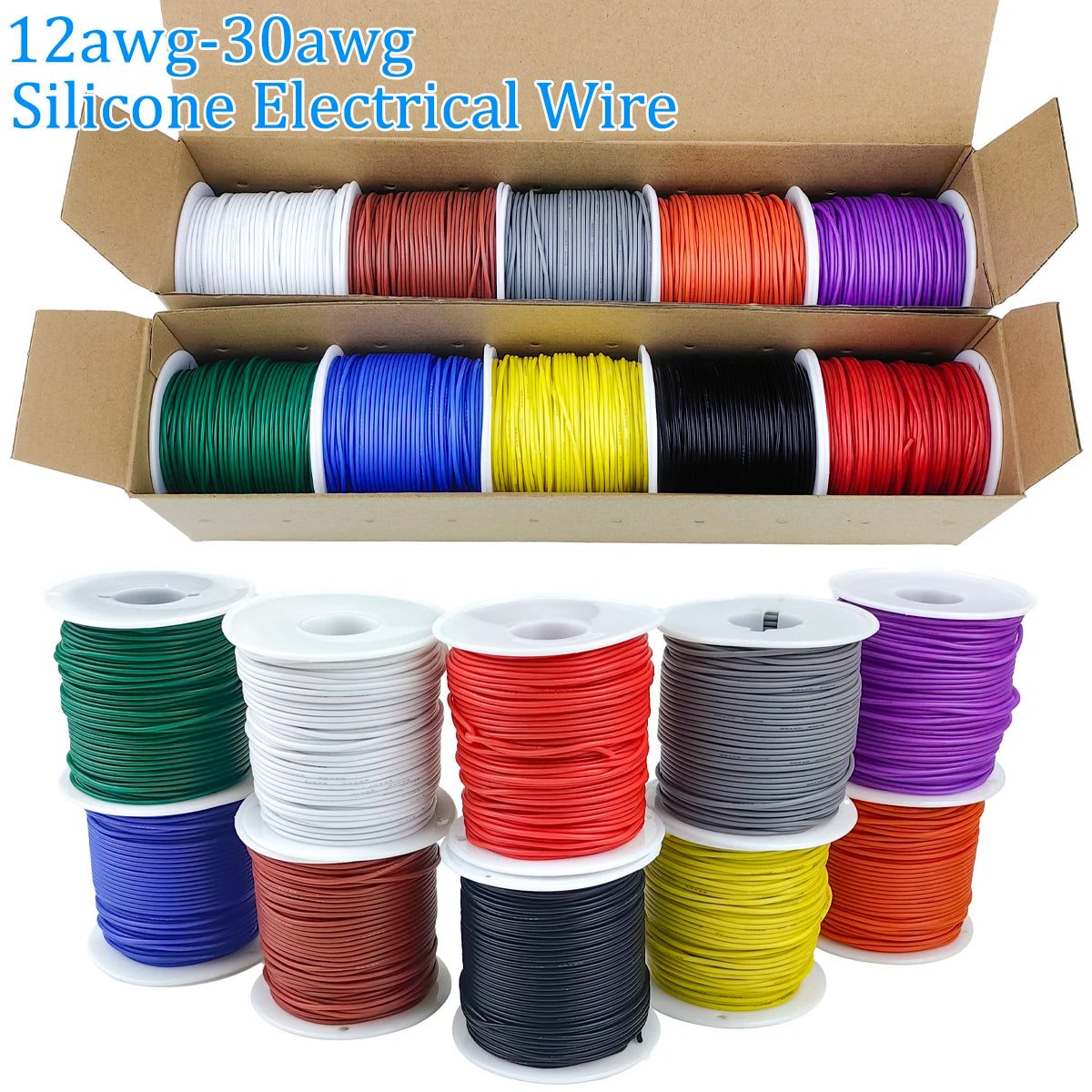 16-18-20-22-24-26-28-30 Gauge Flexible Silicone Electrical Wire 300V Multi-Color 22 AWG Stranded Tinned Copper Hookup Wire Kit
