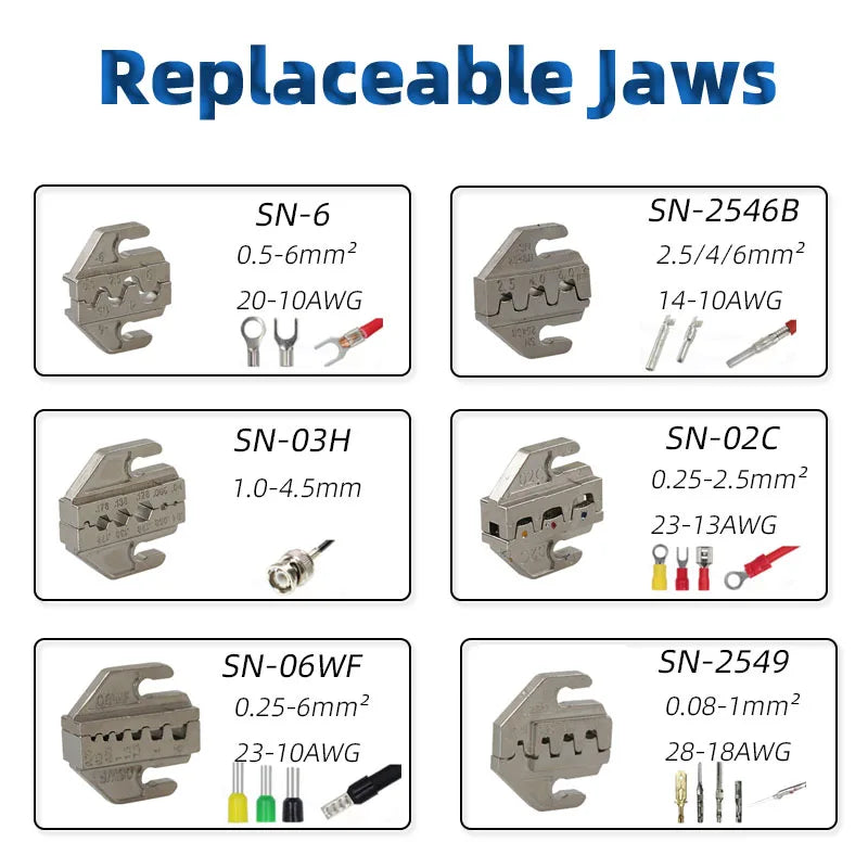 Crimping Tool Set SN-58B Kit for XH2.54 Tab2.8 4.8 6.3 Ferrule Wire End,Open Barrel,Insulated and PV Conncetors Crimper