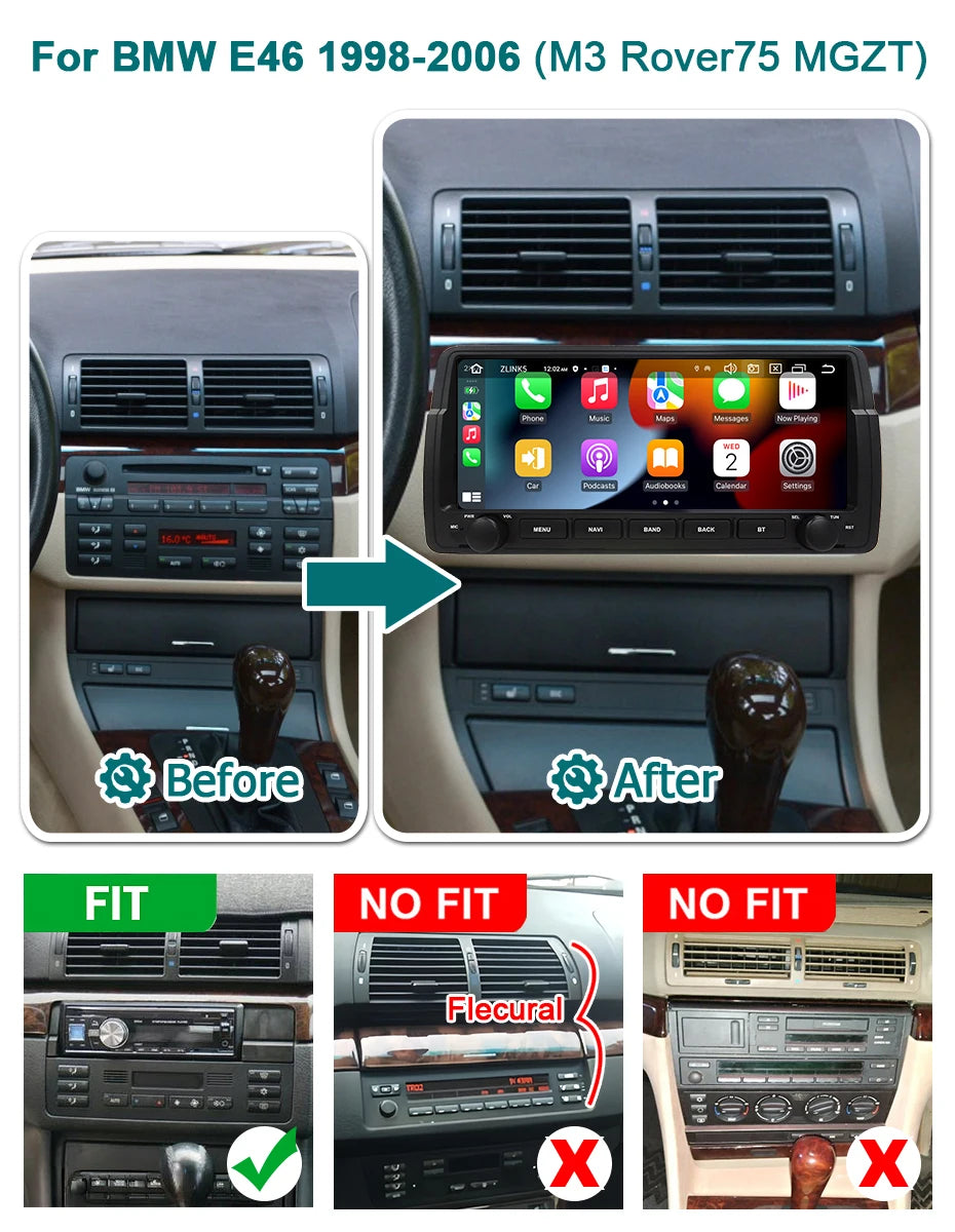 10.26'' Screen Android 15 Car Radio AUTO CarPlay bluetooth stereo For BMW E46 M3 Rover 75 MG ZT 1998-2006 Multimedia player 2DIN