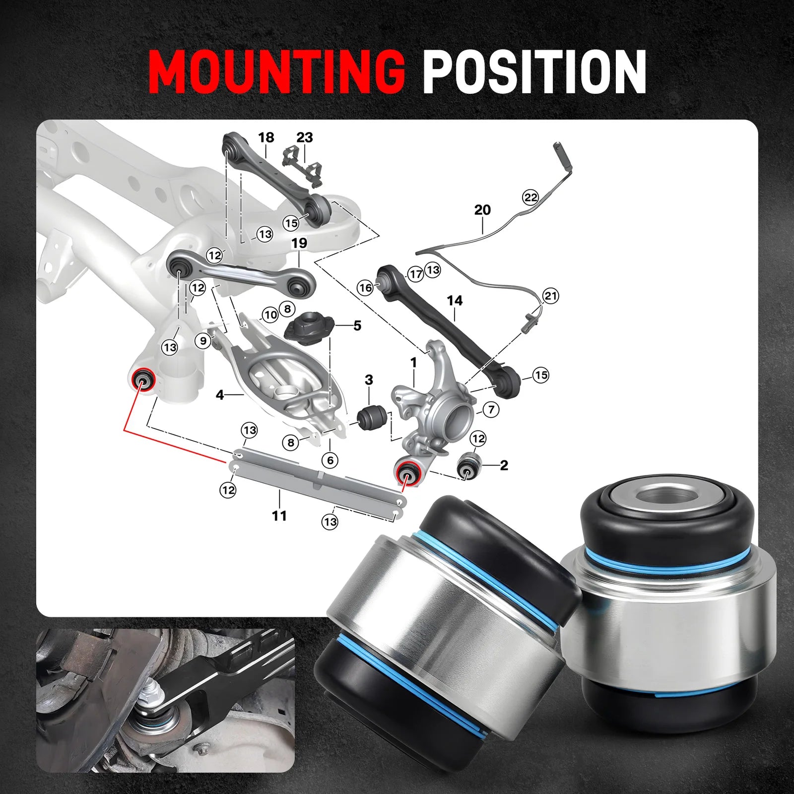 BEVINSEE Rear Trailing Arm & Bearing Kit for BMW E90 E92 E91 E93 E87 E82 E81 E88 X1 E84, Replace for 33322406291 & 33326763092