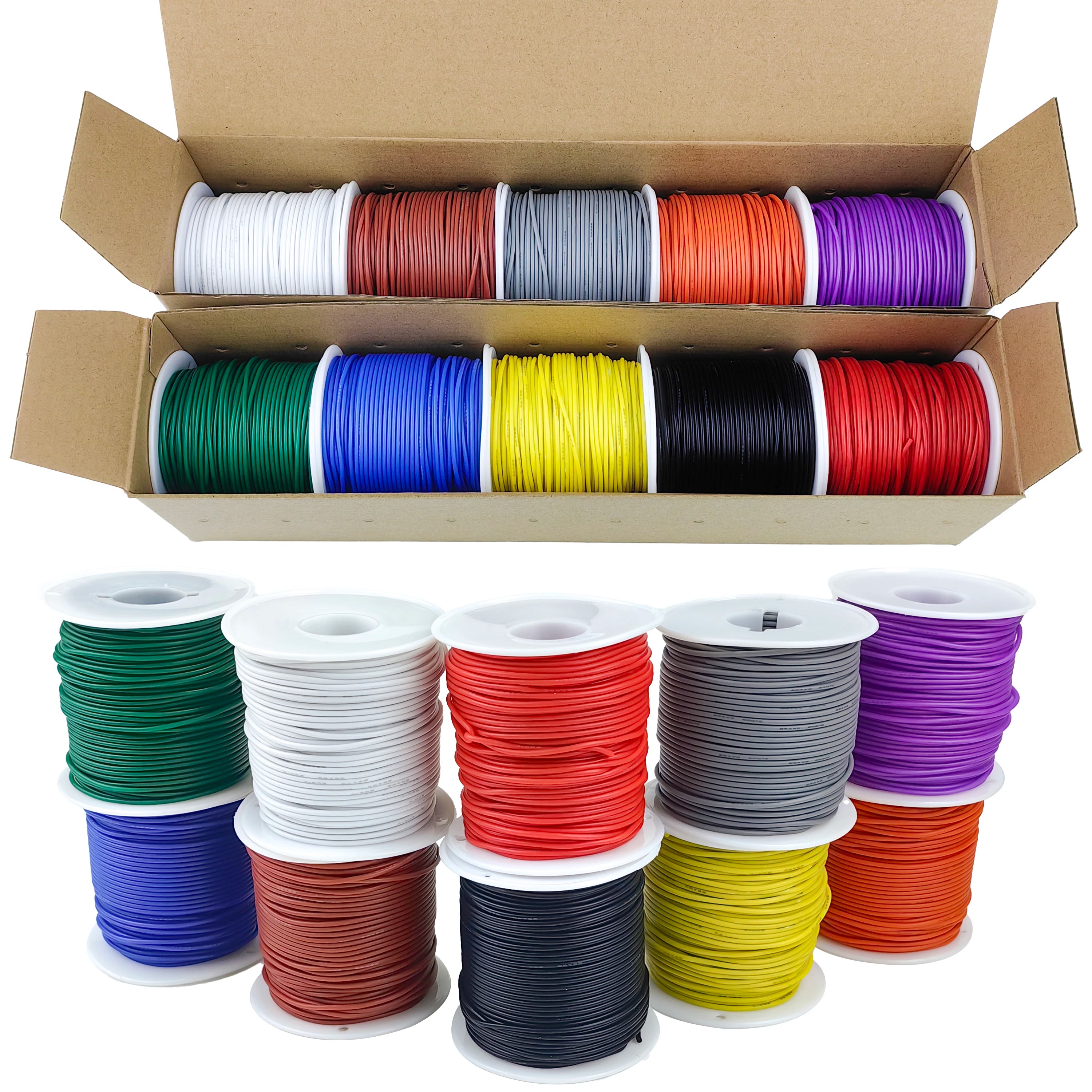 16-18-20-22-24-26-28-30 Gauge Flexible Silicone Electrical Wire 300V Multi-Color 22 AWG Stranded Tinned Copper Hookup Wire Kit