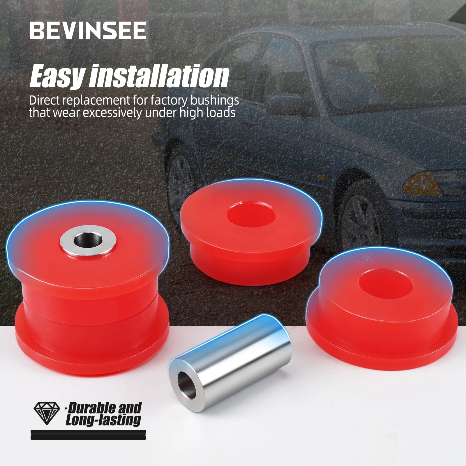 BEVINSEE 80A Polyurethane Rear Trailing Arm Bushings for BMW E46 E36 X3 E83, Replace for 33322228153,33326757885,33326770786
