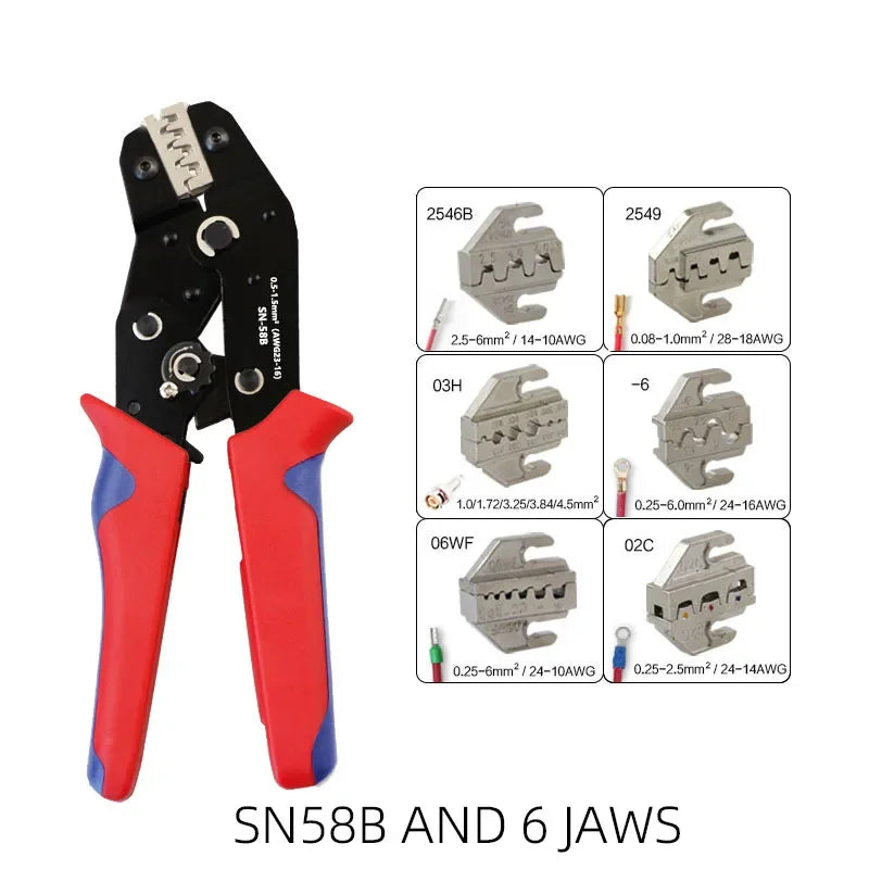 Crimping Tool Set SN-58B Kit for XH2.54 Tab2.8 4.8 6.3 Ferrule Wire End,Open Barrel,Insulated and PV Conncetors Crimper