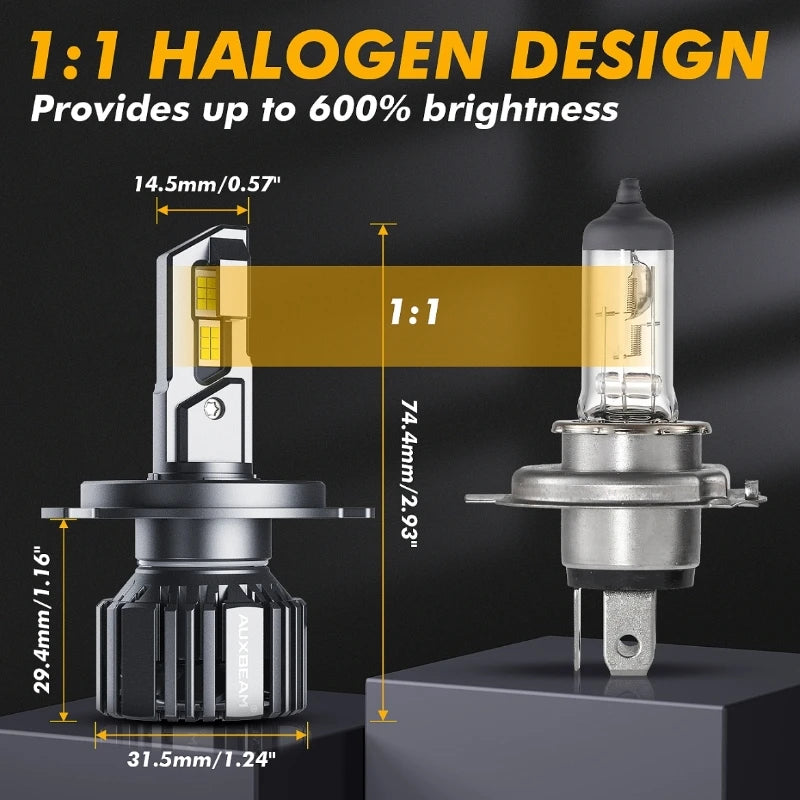 AUXBEAM 2pcs F15 Series 1:1 Halogen Size Single Copper Tube Fan Dissipation Integrated LED Headlight Bulbs