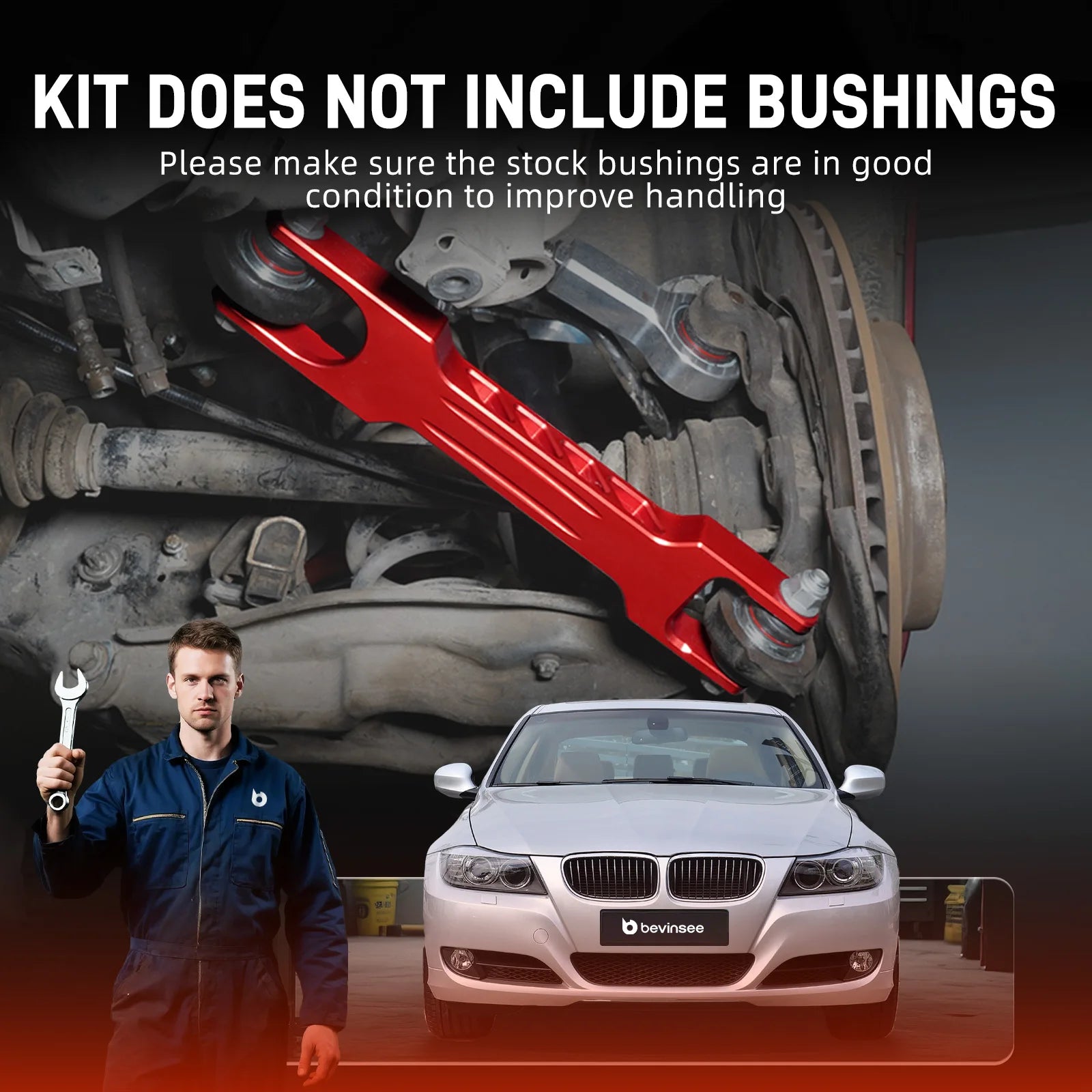 (EU stock) Billet Aluminum Rear Trailing Arm Set for BMW E90 E92 E93 E87 E82 E81 E88 X1 E84, Replace 33326763477, 33322406291