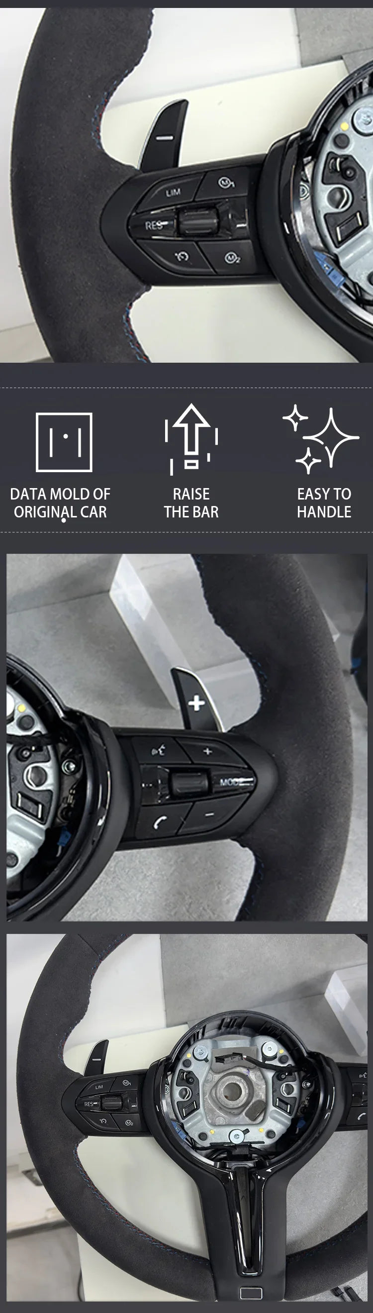 Upgraded all suede material steering wheel black style for BMW F10 F20 F21 F22 F30 F31 F32 F36 M2 F87 M3 F80 M4 F82 F15 F16
