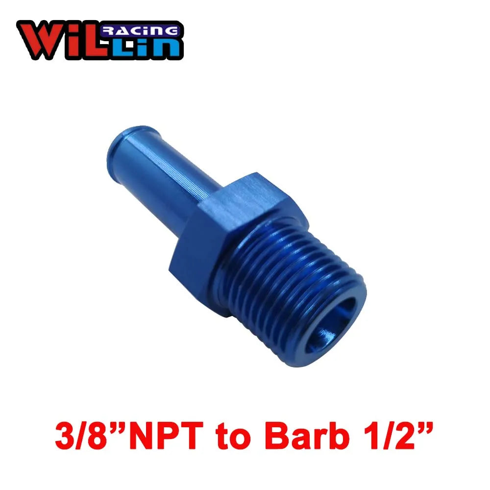 WILLIN -  Male NPT to Barb Straight Hose Barb Aluminum Adapter Oil Fuel Line Fitting Cooling System Connector Blue/Silver/Black