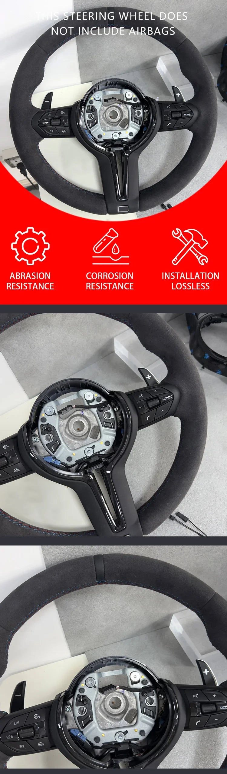 Upgraded all suede material steering wheel black style for BMW F10 F20 F21 F22 F30 F31 F32 F36 M2 F87 M3 F80 M4 F82 F15 F16