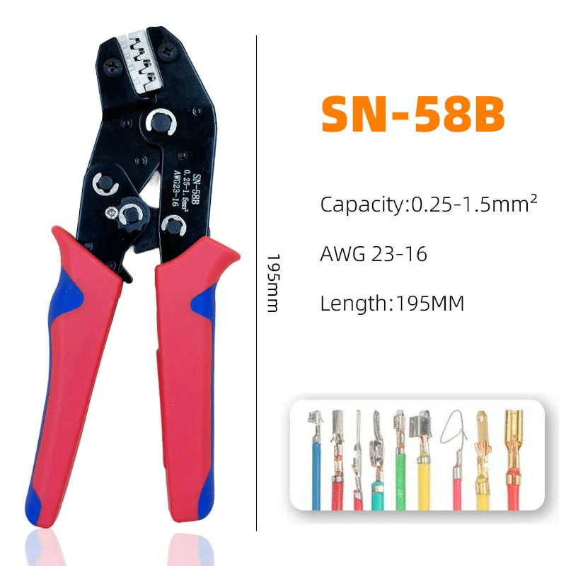 Crimping Tool Set SN-58B Kit for XH2.54 Tab2.8 4.8 6.3 Ferrule Wire End,Open Barrel,Insulated and PV Conncetors Crimper