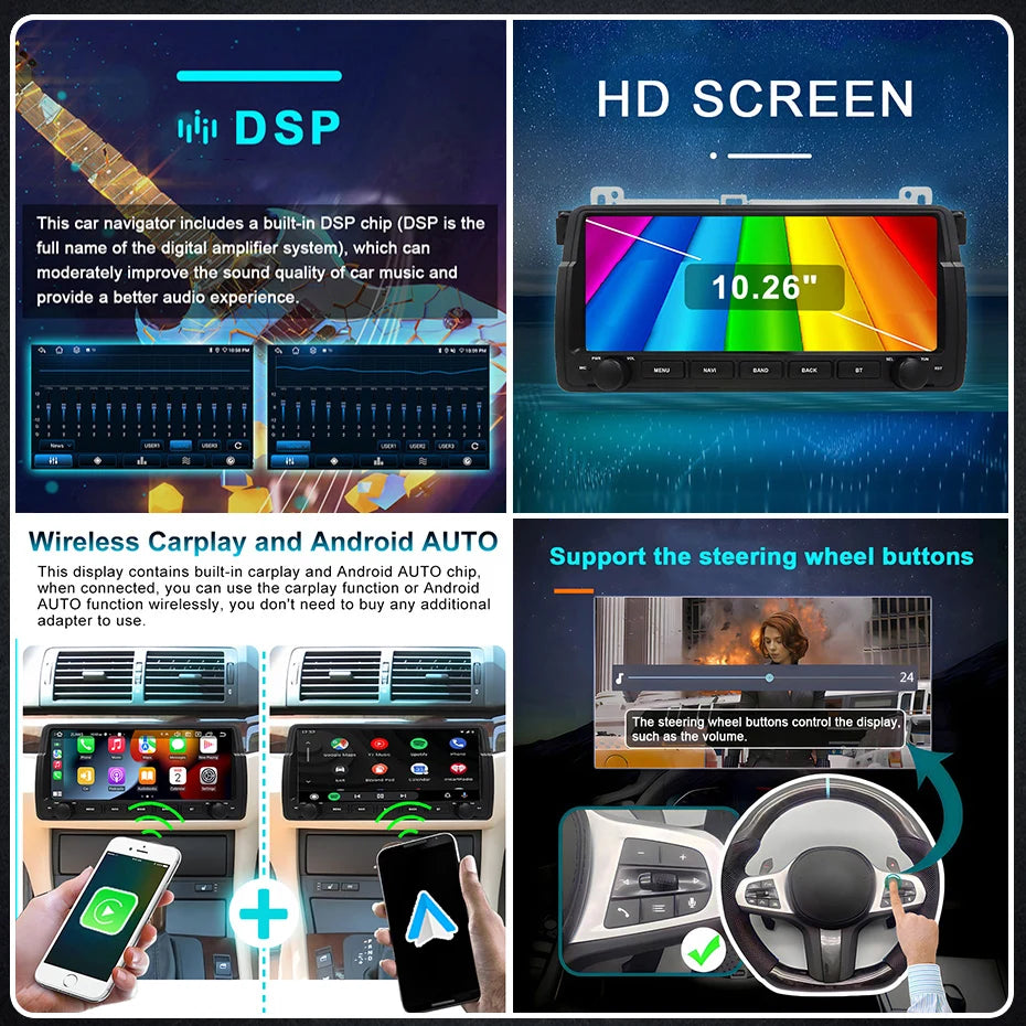 10.26'' Screen Android 15 Car Radio AUTO CarPlay bluetooth stereo For BMW E46 M3 Rover 75 MG ZT 1998-2006 Multimedia player 2DIN