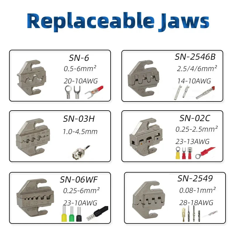 Crimping Tool Set SN-58B Kit for XH2.54 Tab2.8 4.8 6.3 Ferrule Wire End,Open Barrel,Insulated and PV Conncetors Crimper