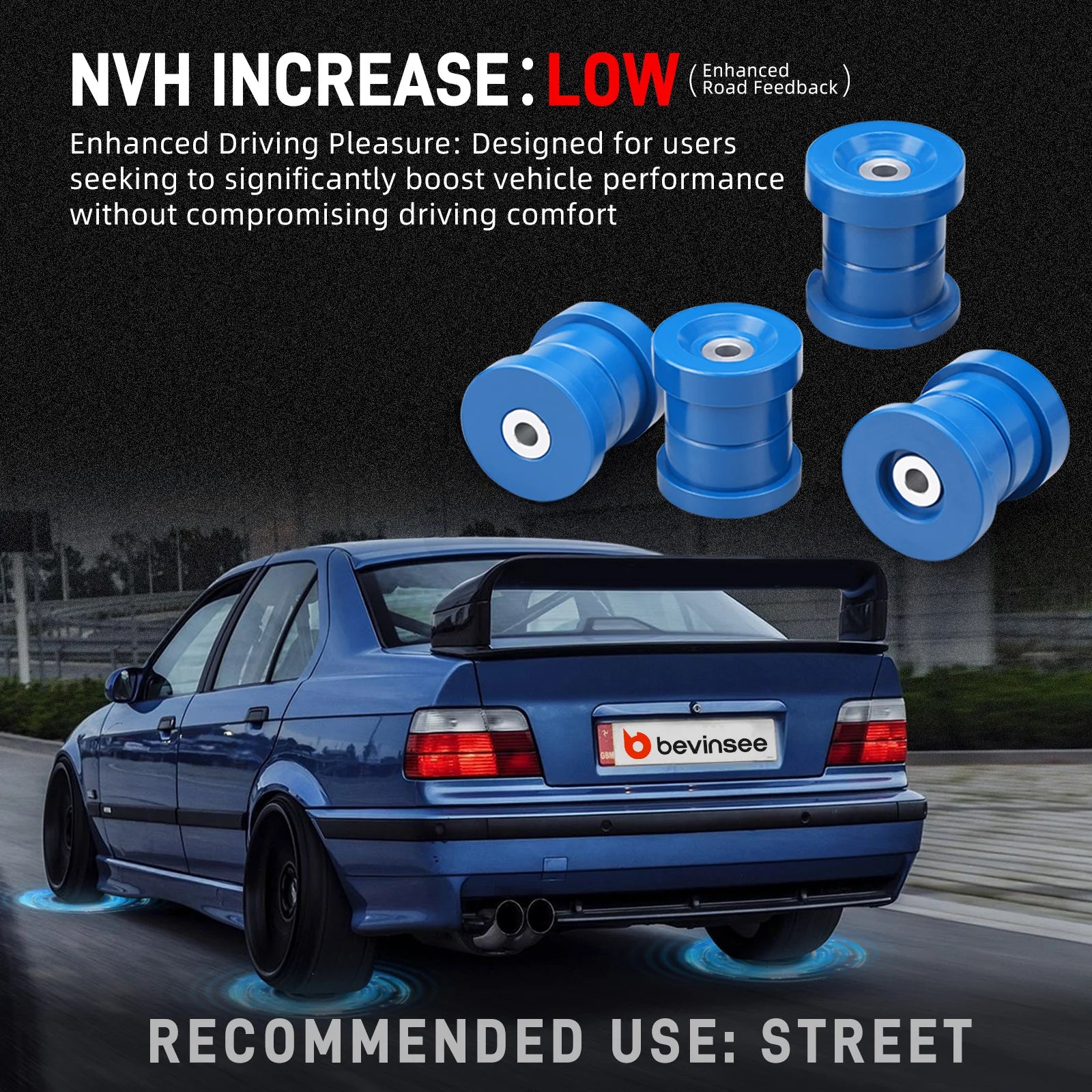 BEVINSEE 95A Polyurethane Rear Subframe Bushing Kit for BMW E36 3 Series 1992-1999 Non-TI, Replace 33319059300,33319059301