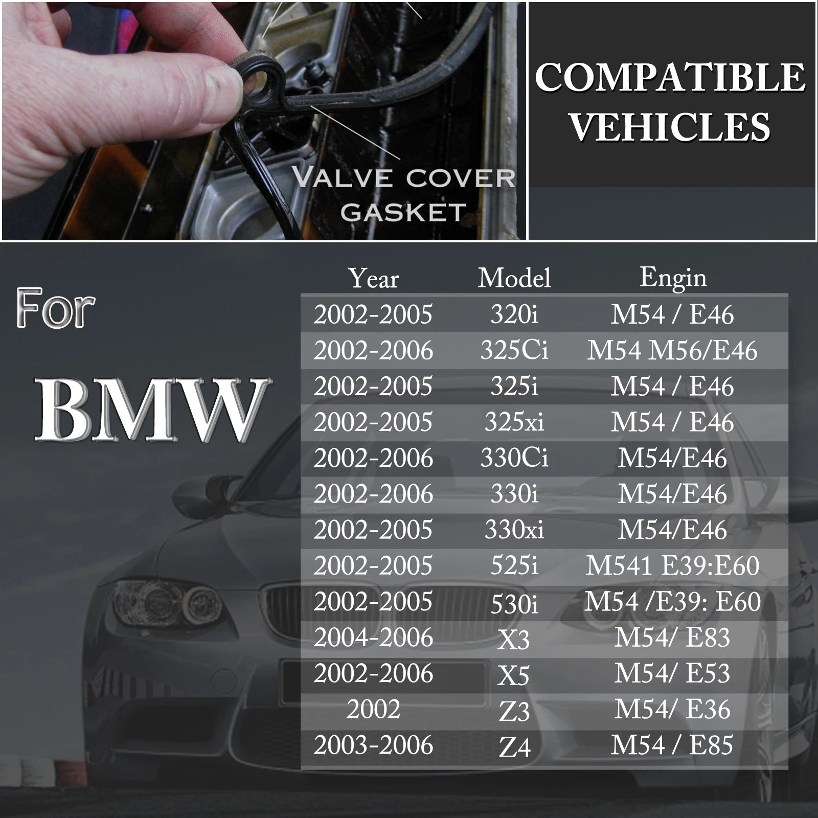 Car Engine Valve Cover Gasket Seal For BMW 3 5 7 Series X3 X5 Z3 Z4 00-06 325i 325 325xi 525i 730i M54 11129070990 11121437395