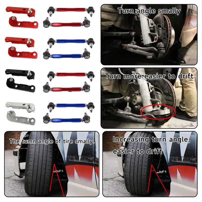 Tuning Drift turn angles 25%-30% + Sway Bar Drop Links Kit Fits For BMW E46 98-06 Black/Red/Blue/Silver