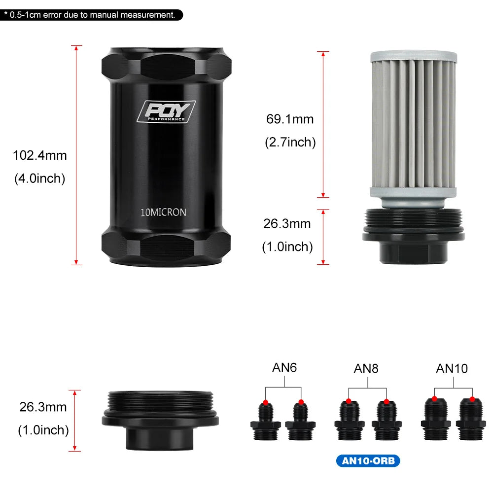 Reusable 10 Micron Stainless Steel Inline Fuel Filter Kit Protection w/ AN Fittings 6 8 10 Stainless Steel Insert