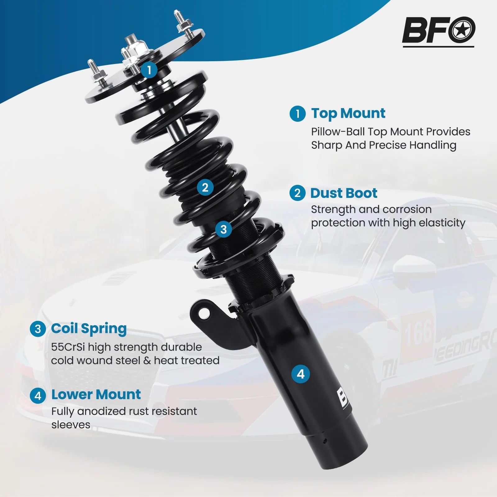 Front & Rear Coilovers Struts For BMW E46 318i 323Ci 328Ci 328i 323i 328is 323is Adjustable Height Shock Absorber Front Rear