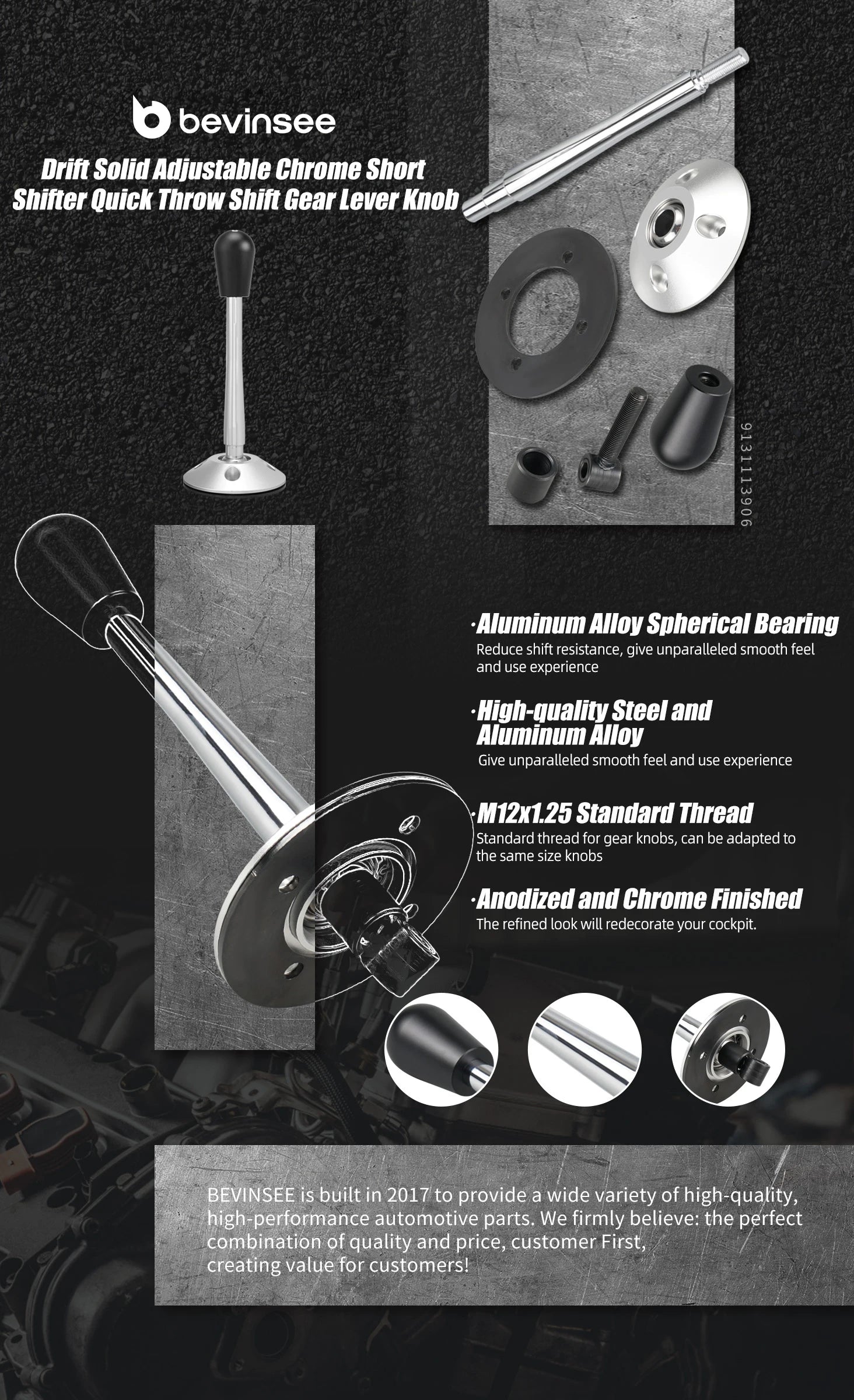 (EU stock) Drift Solid Adjustable Chrome Short Shifter for BMW E46 E36 E39 E60 E61 Z3, Car Interior Accessories