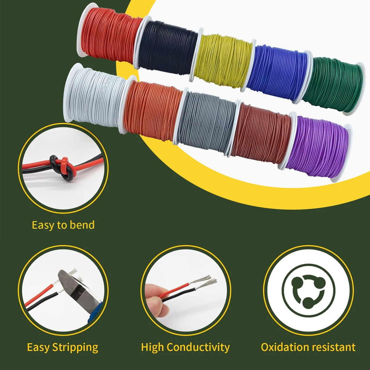 16-18-20-22-24-26-28-30 Gauge Flexible Silicone Electrical Wire 300V Multi-Color 22 AWG Stranded Tinned Copper Hookup Wire Kit