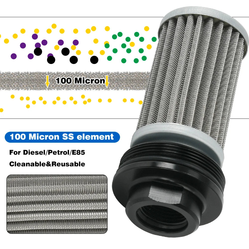 Reusable 10 Micron Stainless Steel Inline Fuel Filter Kit Protection w/ AN Fittings 6 8 10 Stainless Steel Insert